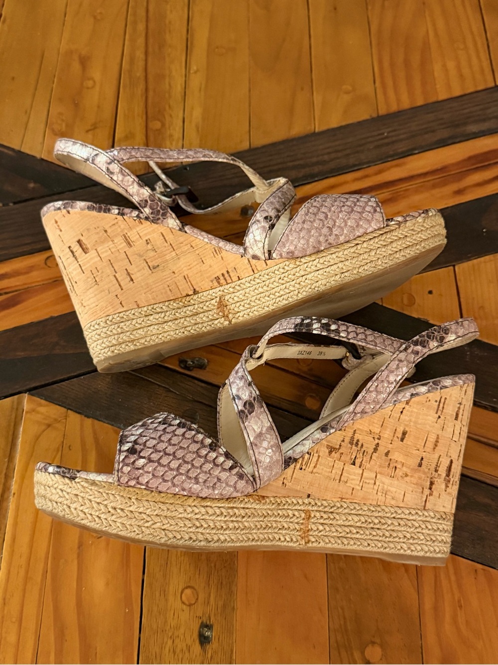 PRADA Tan and Black Genuine Python Snakeskin Slingback Wedges. - Picture 2 of 6